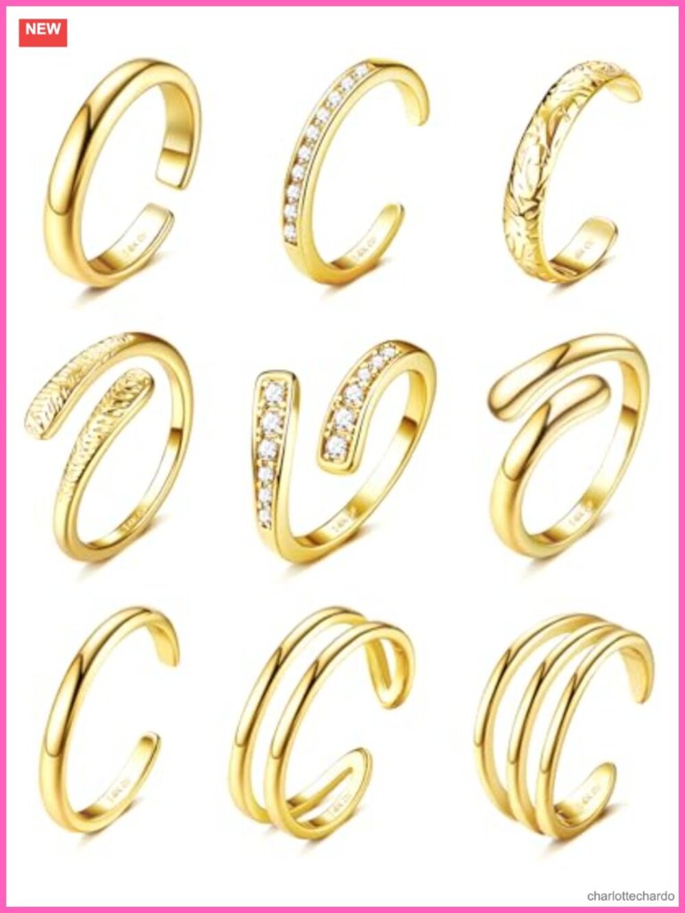 14K Gold Filled Toe Rings Set - 9 Pcs Adjustable Non Tarnish for Women